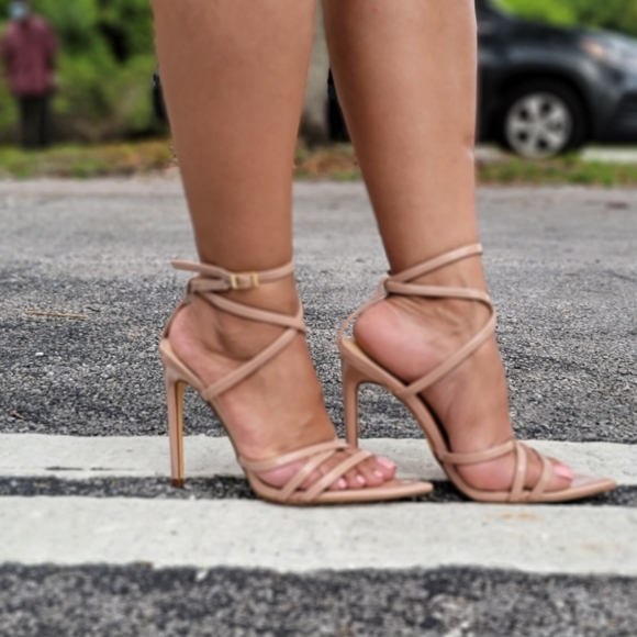 Nude Strappy Pointed High Heels - Picture 8 of 8